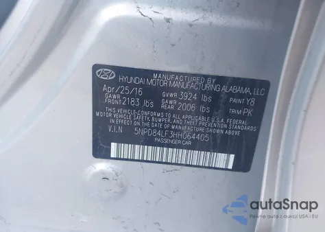 2017 Hyundai Elantra Limited z USA, uszkodzony, nr VIN 5NPD84LF3HH064405